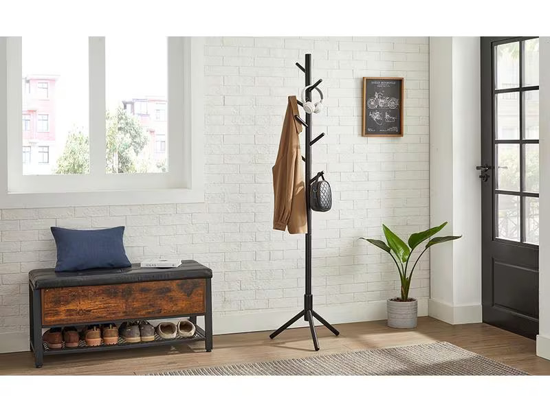 VASAGLE Garderobenständer mit 8 Haken 175 cm, Schwarz