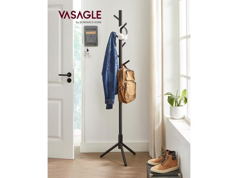 VASAGLE Garderobenständer mit 8 Haken 175 cm, Schwarz