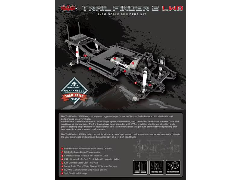 RC4WD Scale Crawler Trail Finder 2 LWB Chassis Bausatz, 1:10