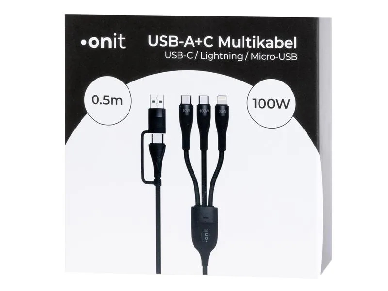 onit USB 2.0-Kabel USB A/USB C - Lightning/Micro-USB B/USB C