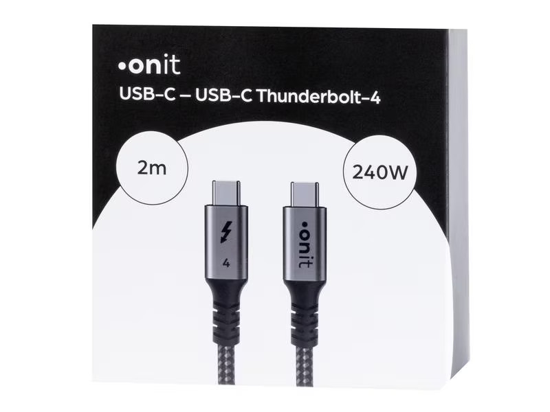 onit Thunderbolt 4-Kabel USB C - USB C 2 m, Grau/Schwarz