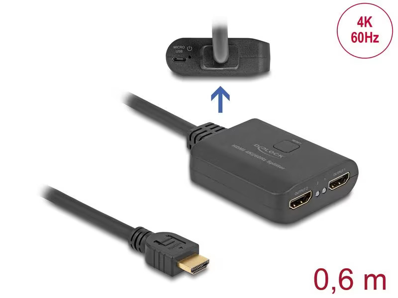 Delock 2-Port Signalsplitter HDMI – HDMI 4K 60 Hz mit Downscaler