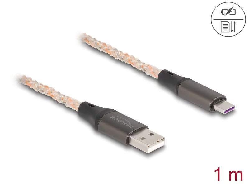 Delock USB 2.0-Kabel mit RGB Beleuchtung USB A - USB C 1 m