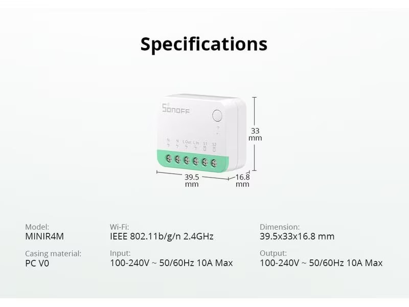 SONOFF WLAN-Lichtaktor MINIR4M, 10A 2400 W, 1-fach