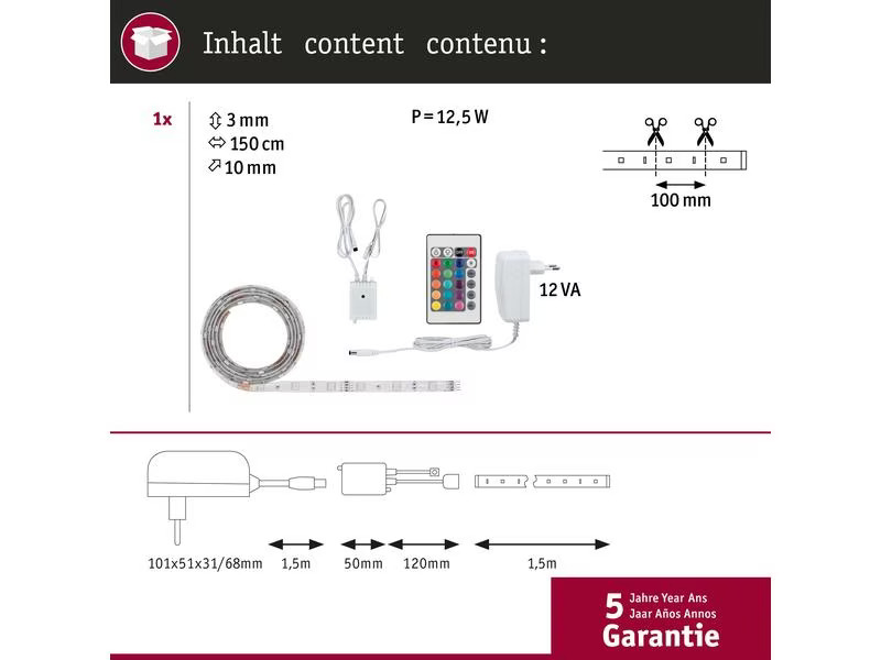 Paulmann SimpLED Strip Komplett-Set 1.5m 12W RGB Beschichtet