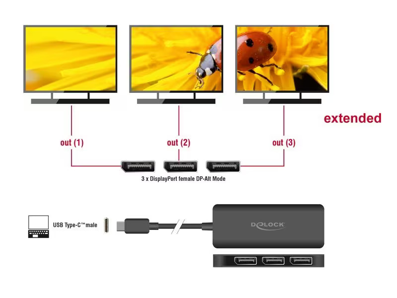 Delock 3-Port Signalsplitter USB-C - 3x DisplayPort