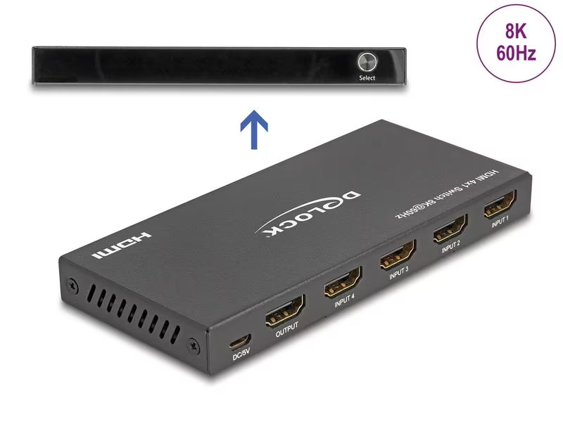 Delock Switcher HDMI 8K 60Hz 4 x HDMI in zu 1 x HDMI out