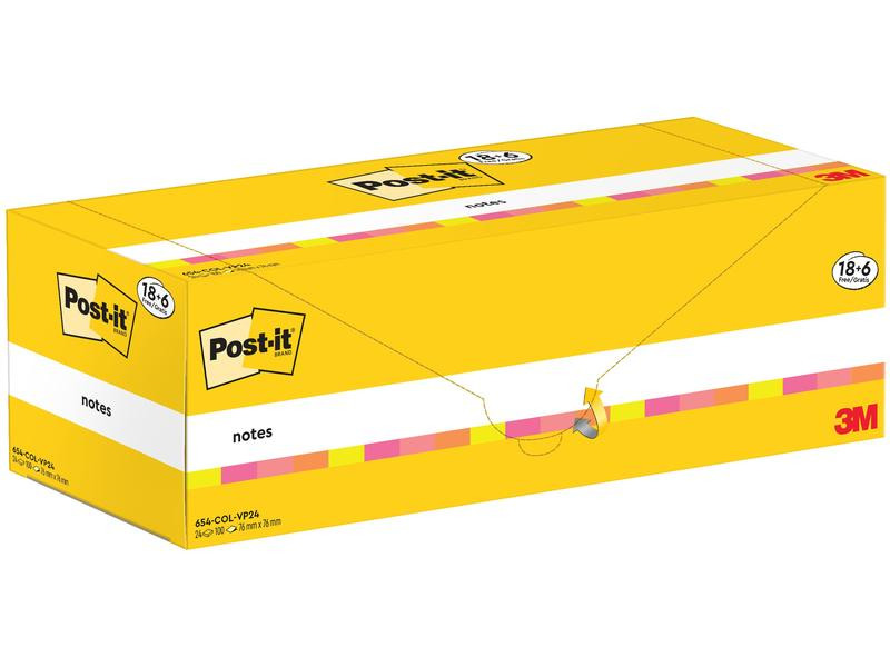 Post-it Notizzettel 3M, 76 x 76 mm, 18+6 Blöcke, mehrfarbig
