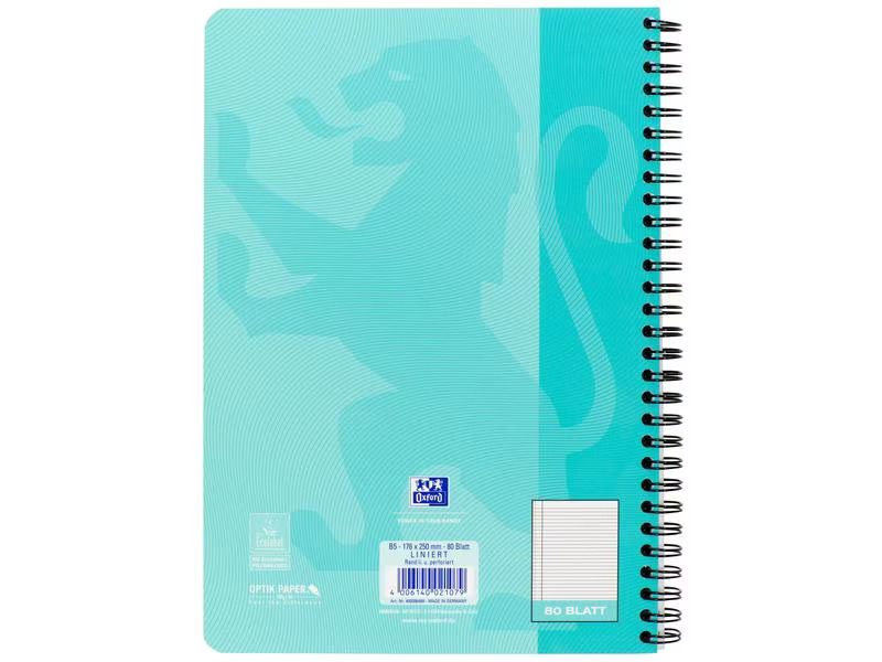 Oxford Notizheft Touch Collegeblock L27, B5, Liniert, Aqua, 5 Stück