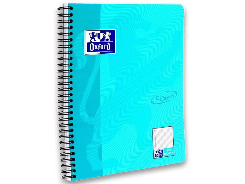 Oxford Notizheft Touch Collegeblock L27, B5, Liniert, Aqua, 5 Stück