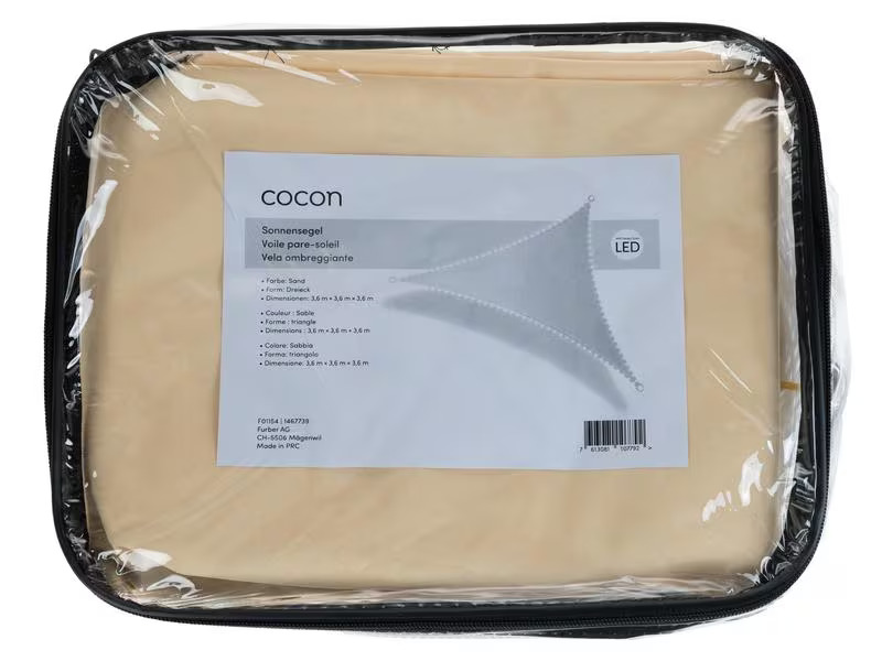 COCON Sonnensegel LED Solar, 360 cm, Dreieck, Beige