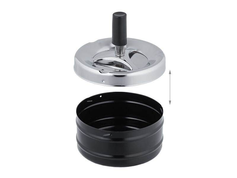 relaxdays Aschenbecher mit Drehdeckel Schwarz/Silber