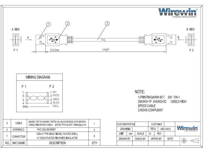 Wirewin USB 2.0-Kabel A - A 2 m
