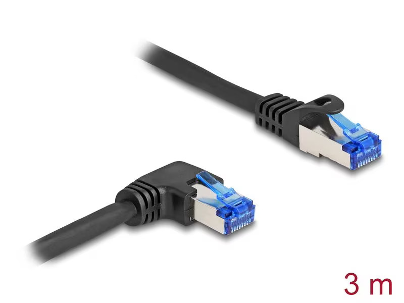 Delock Patchkabel rechts gewinkelt Cat 6A, S/FTP, 3 m, Schwarz