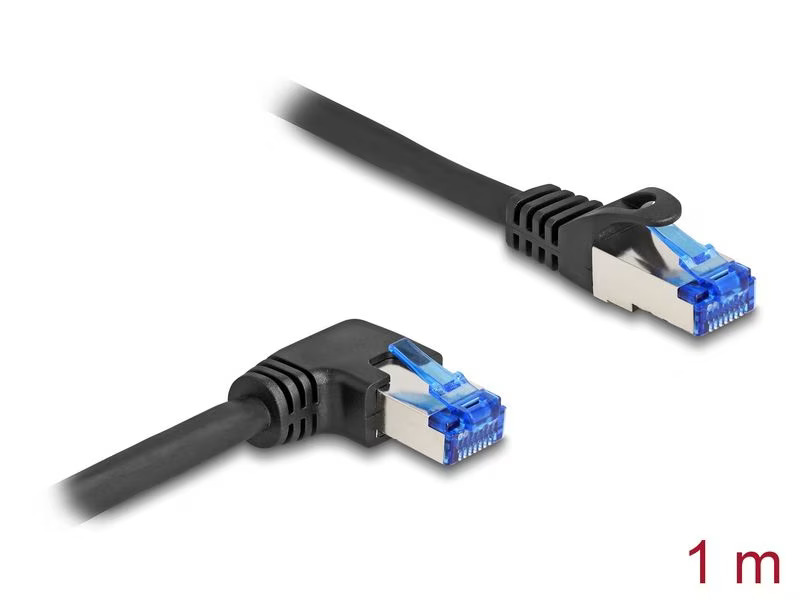 Delock Patchkabel rechts gewinkelt Cat 6A, S/FTP, 1 m, Schwarz