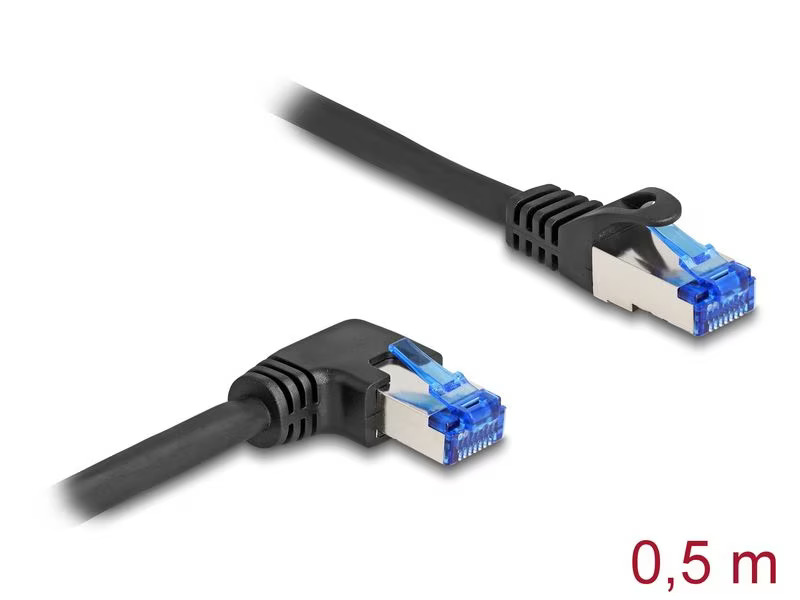 Delock Patchkabel rechts gewinkelt Cat 6A, S/FTP, 0.5 m, Schwarz