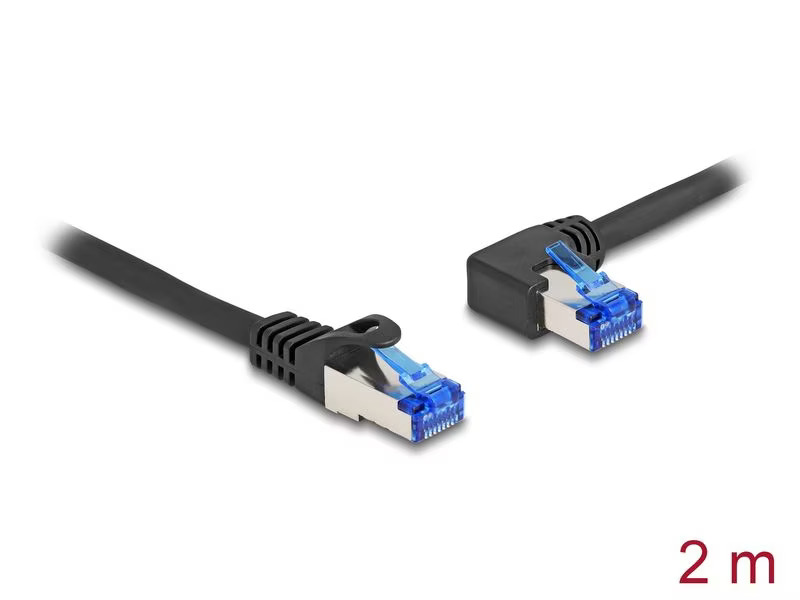 Delock Patchkabel links gewinkelt Cat 6A, S/FTP, 2 m, Schwarz