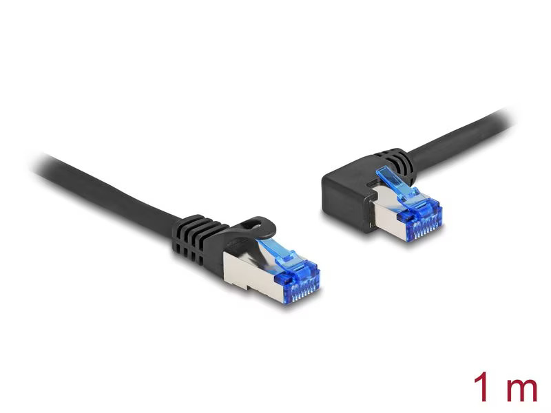 Delock Patchkabel links gewinkelt Cat 6A, S/FTP, 1 m, Schwarz