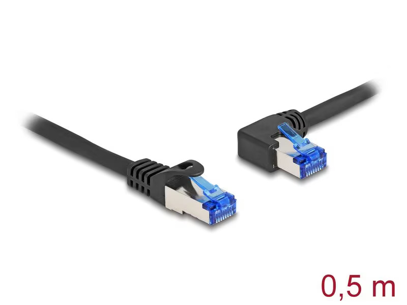 Delock Patchkabel links gewinkelt Cat 6A, S/FTP, 0.5 m, Schwarz