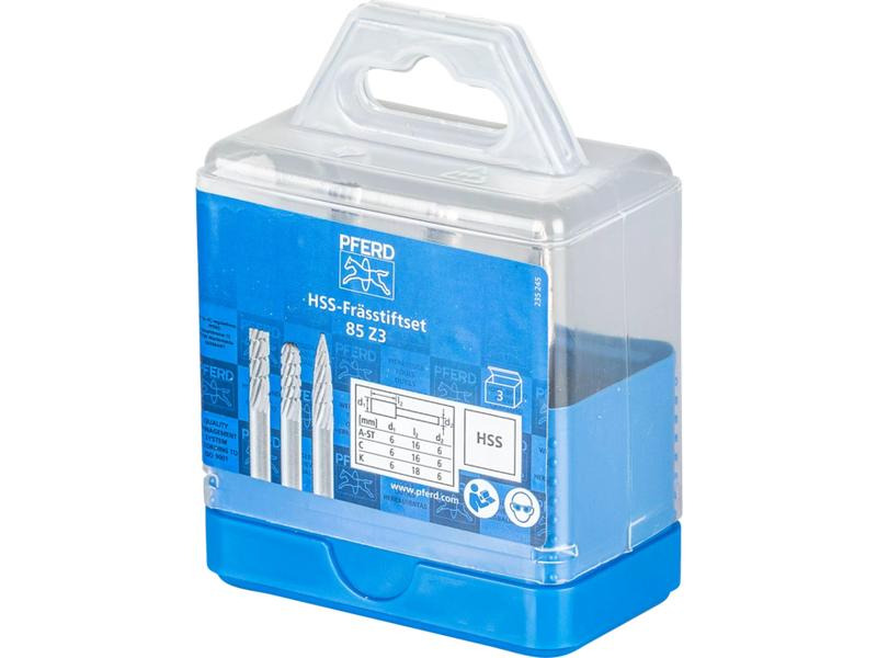 Pferd HSS-Frässtifte-Set 85, 3-tlg. Zahnung 3, Schaft-Ø 6 mm
