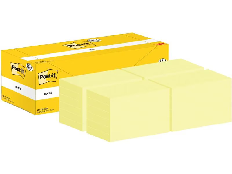 Post-it Notizzettel 3M, 76 x 176 mm, 18+6 Blöcke, Gelb