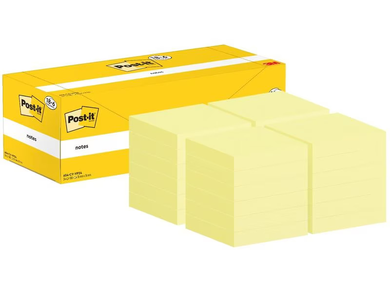 Post-it Notizzettel 3M, 76 x 76 mm, 18+6 Blöcke, Gelb