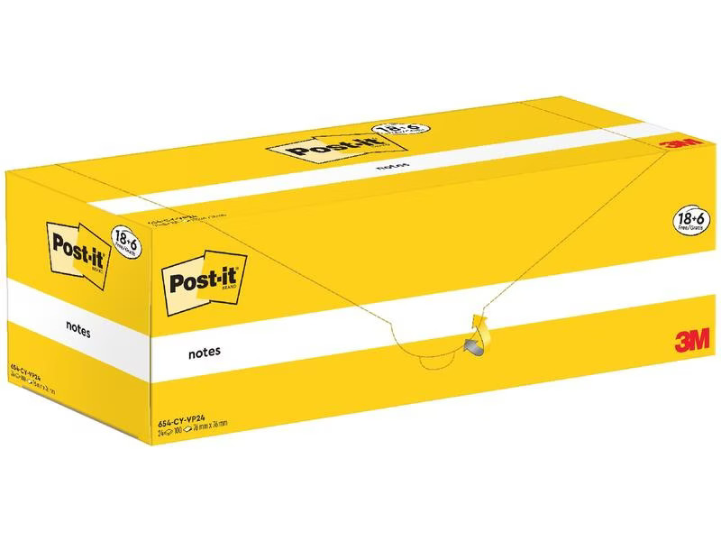 Post-it Notizzettel 3M, 76 x 76 mm, 18+6 Blöcke, Gelb