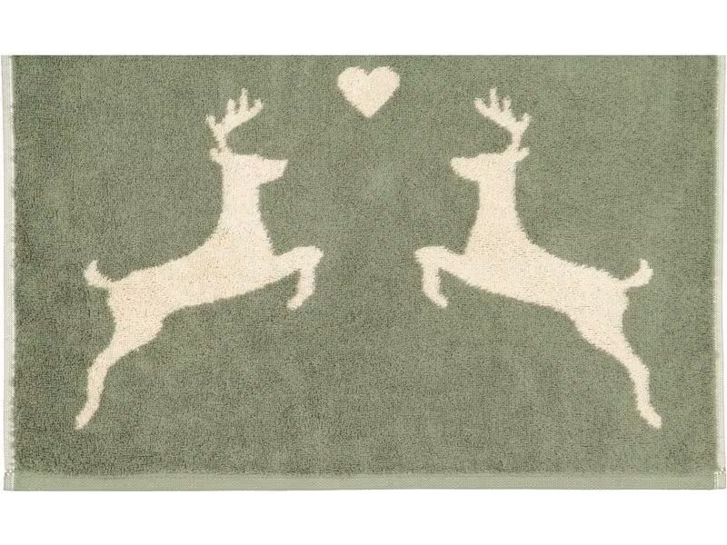 Cawö Handtuch Alpenchic Edition Hirsch 50 x 100 cm, Beige/Grün