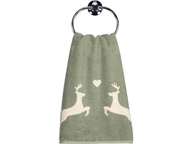 Cawö Handtuch Alpenchic Edition Hirsch 50 x 100 cm, Beige/Grün