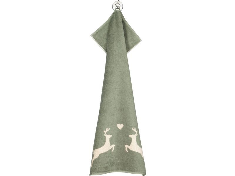 Cawö Handtuch Alpenchic Edition Hirsch 50 x 100 cm, Beige/Grün