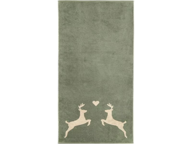 Cawö Gästetuch Alpenchic Edition Hirsch 30 x 50 cm, Beige/Grün