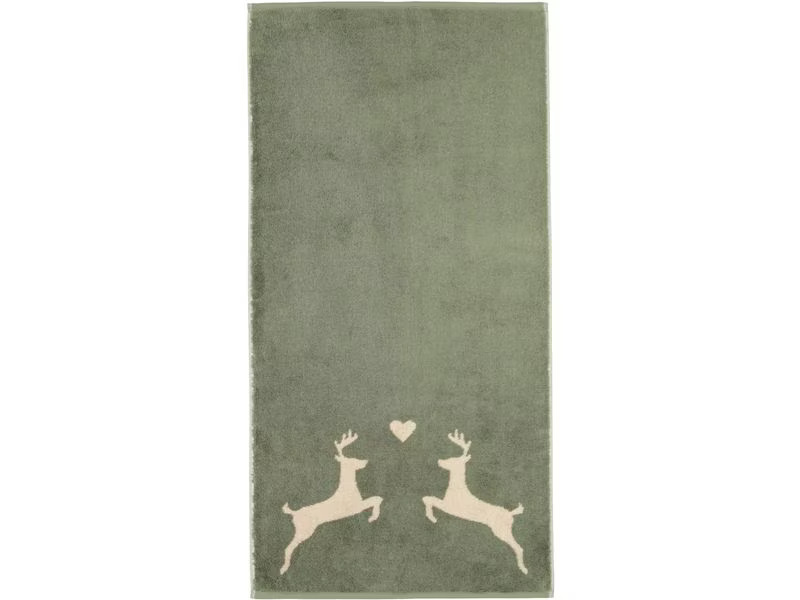 Cawö Gästetuch Alpenchic Edition Hirsch 30 x 50 cm, Beige/Grün