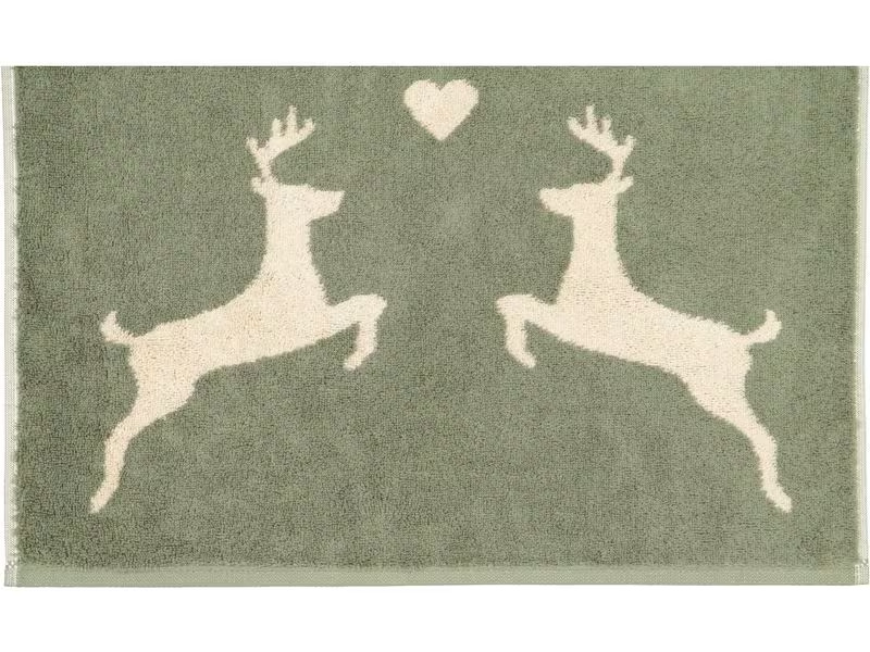Cawö Gästetuch Alpenchic Edition Hirsch 30 x 50 cm, Beige/Grün