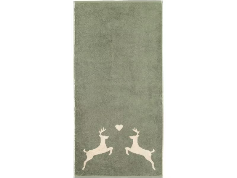 Cawö Gästetuch Alpenchic Edition Hirsch 30 x 50 cm, Beige/Grün