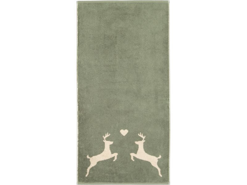 Cawö Duschtuch Alpenchic Edition Hirsch 70 x 140 cm, Beige/Grün