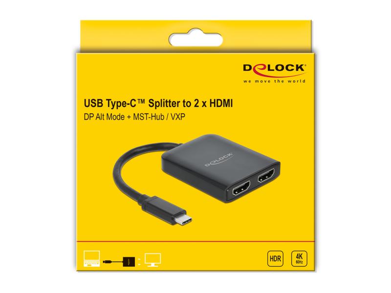 Delock 2-Port Signalsplitter USB-C - HDMI, MST/VXP support