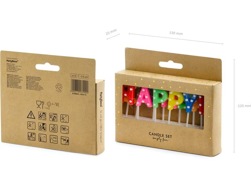 Partydeco Kerze Happy Birthday 2.5 cm, Mehrfarbig