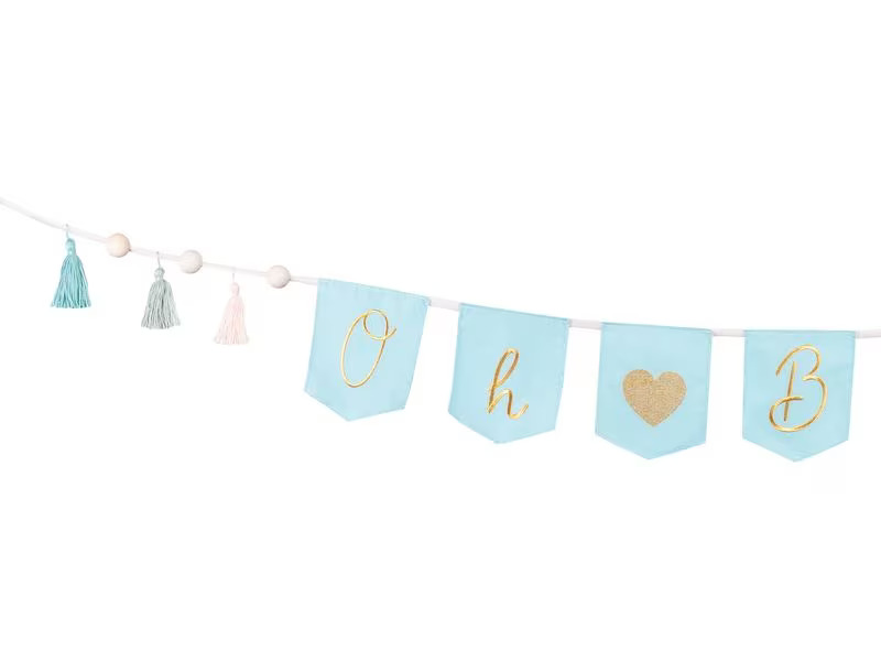 Partydeco Girlande Oh Baby 2.5 m, Blau/Gold