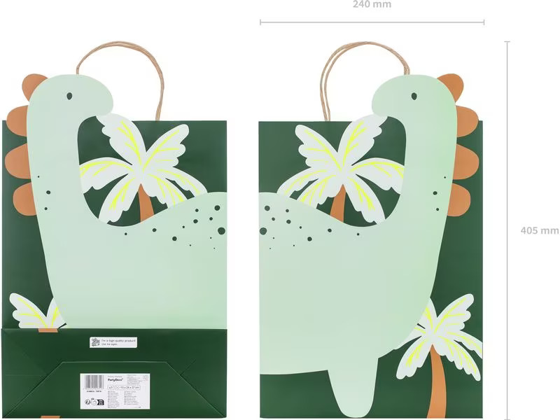 Partydeco Geschenktasche Dinosaurier 10 x 24 x 37 cm, Grün