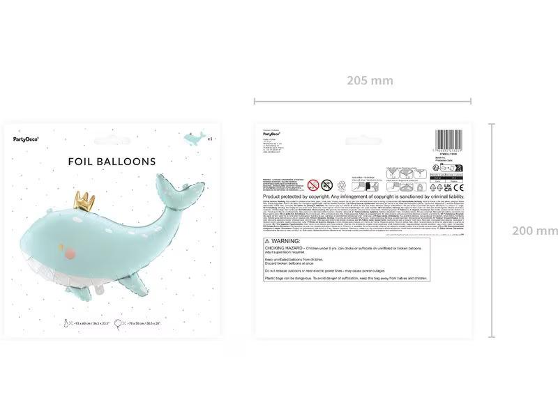 Partydeco Folienballon Wal 93 x 60 cm, Himmelblau