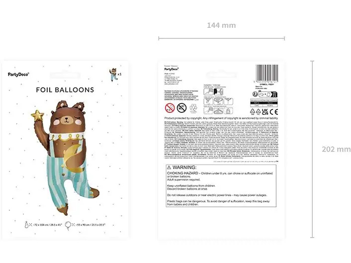 Partydeco Folienballon Teddybär 72 x 104 cm