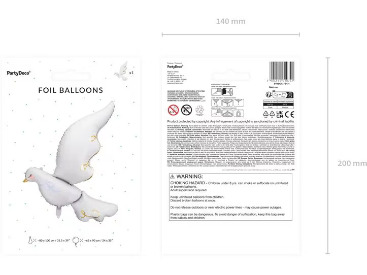 Partydeco Folienballon Taube 80 x 100 cm, Weiss
