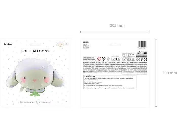 Partydeco Folienballon Schaf 87 x 57.5 cm, Mehrfarbig