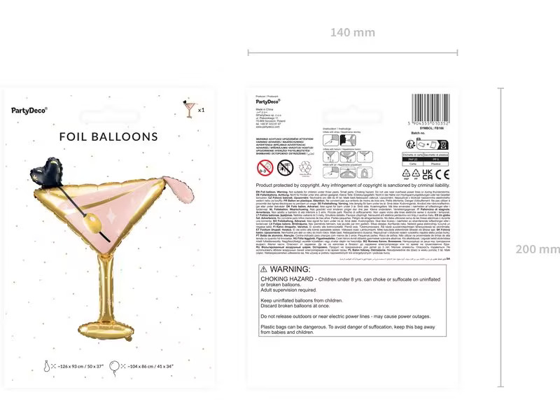 Partydeco Folienballon Martiniglas 126 x 93 cm, Gold