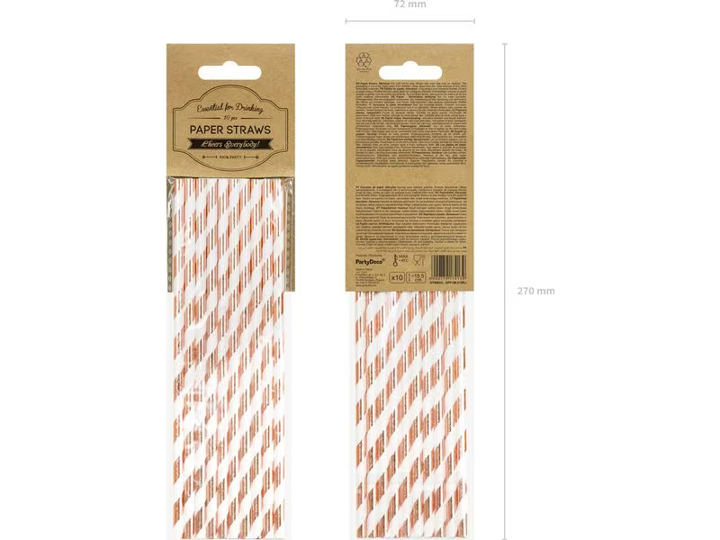 Partydeco Strohhalm 19.5 cm, 10 Stück, Rosegold/Weiss