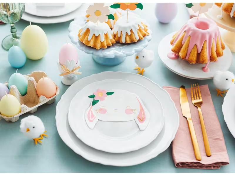 Partydeco Osterhase Serviette 20 Stück, Rosa/Weiss
