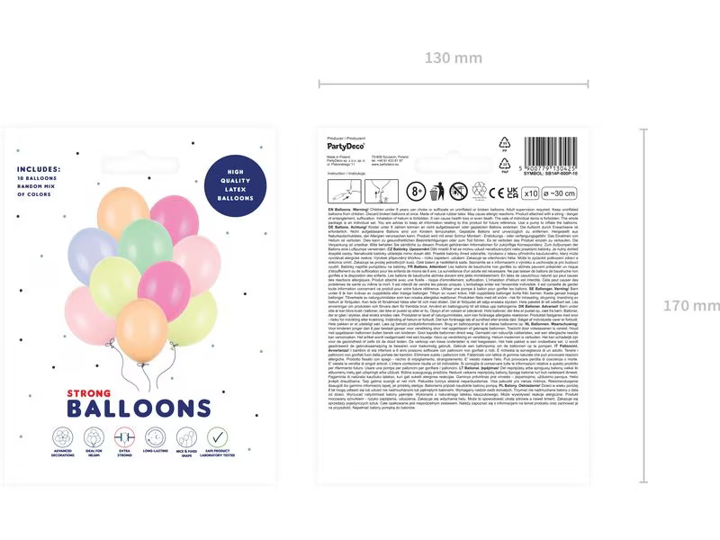 Partydeco Luftballon Uni Strong Pastel 10 Stück, Mehrfarbig, Ø 30 cm