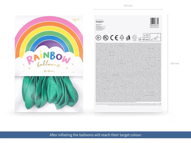 Partydeco Luftballon Uni Rainbow Pastel 10 Stück, Mint, Ø 30 cm