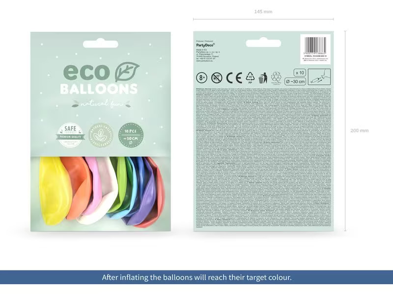 Partydeco Luftballon Uni Eco Metallic 100 Stück, Mehrfarbig, Ø 30 cm