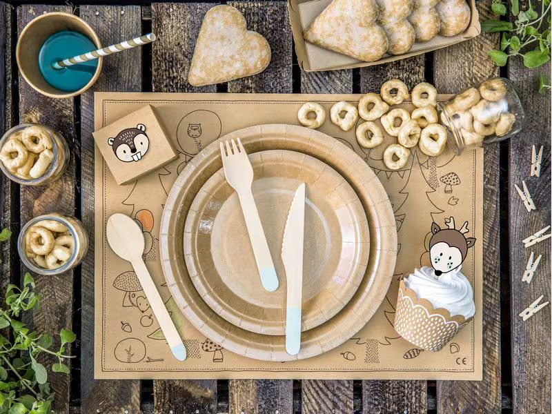 Partydeco Einweg-Besteckset Holz 18 Stück Blau